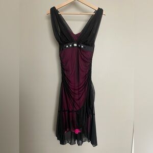 NWT VTG Y2K Laura black and pink mesh dress